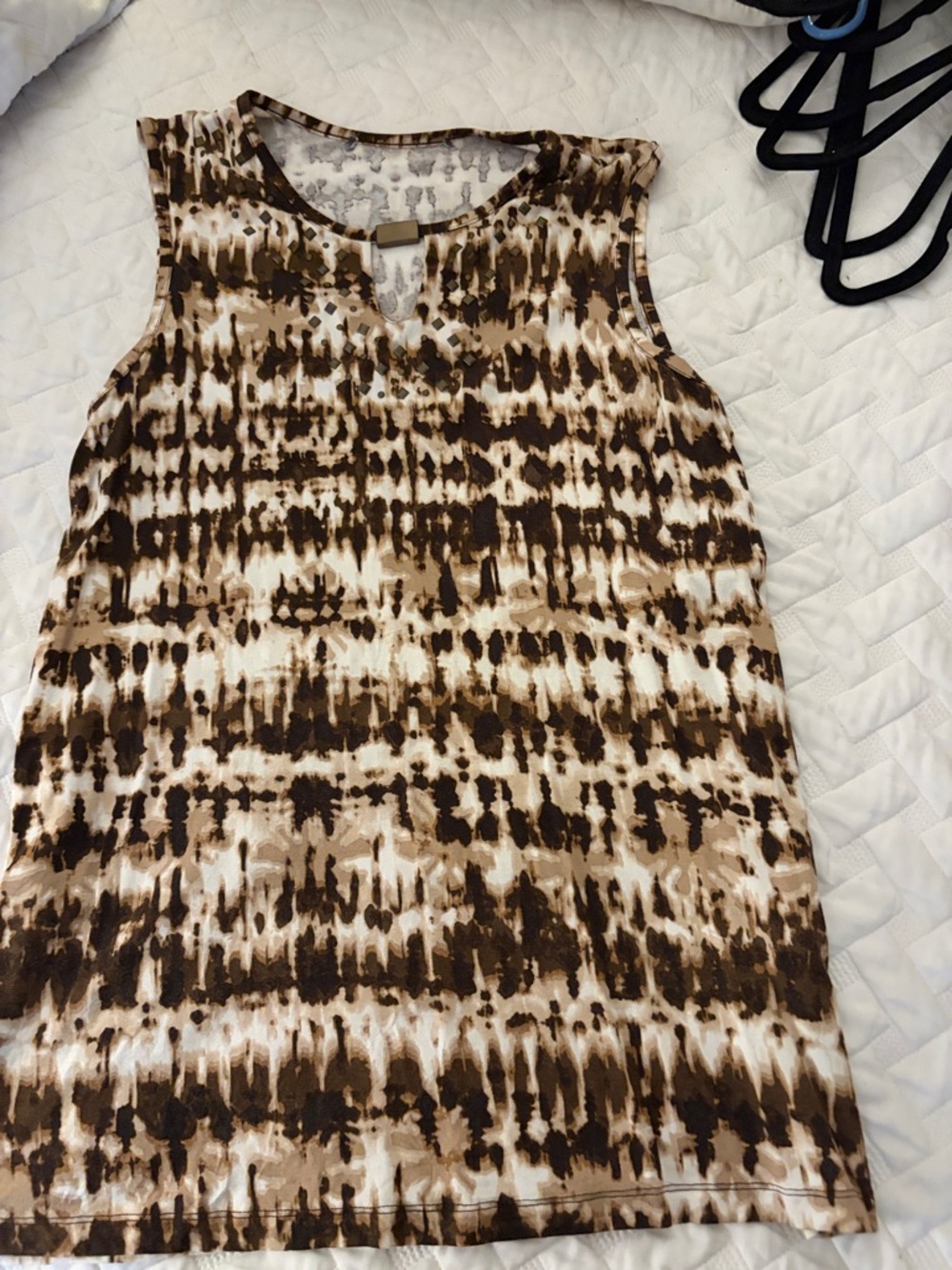 Sleeveless Tie-Dye Print Women's Tank Top - Brown/Cream